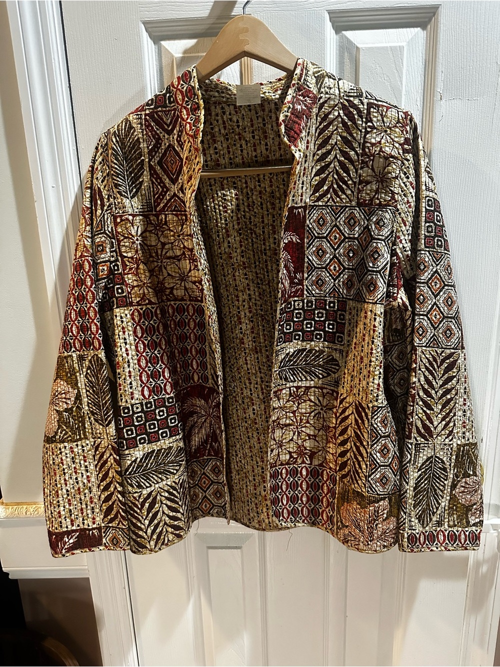 Alfred Dunner Open Front Quilted Blazer Jacket Patchwork Design‎ Brown Tan 12
